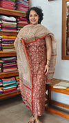 Brick Red and Beige Block Printed Chanderi Silk Suit - MC059