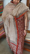 Brick Red and Beige Block Printed Chanderi Silk Suit - MC059