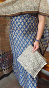 Blue and Beige Block Printed Chanderi Silk Suit - MC059