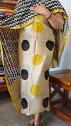 Beige, Mustard and Black Block Printed Chanderi Silk Suit - MC059