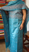 Firozi Blue Semi Tussar Suit with Copper Thread Embroidery - TTV4
