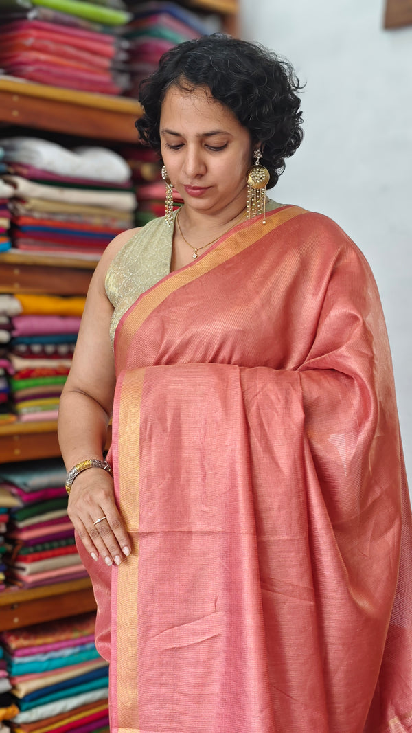 Burnt Peach Pure Moonga Silk Saree - SM32