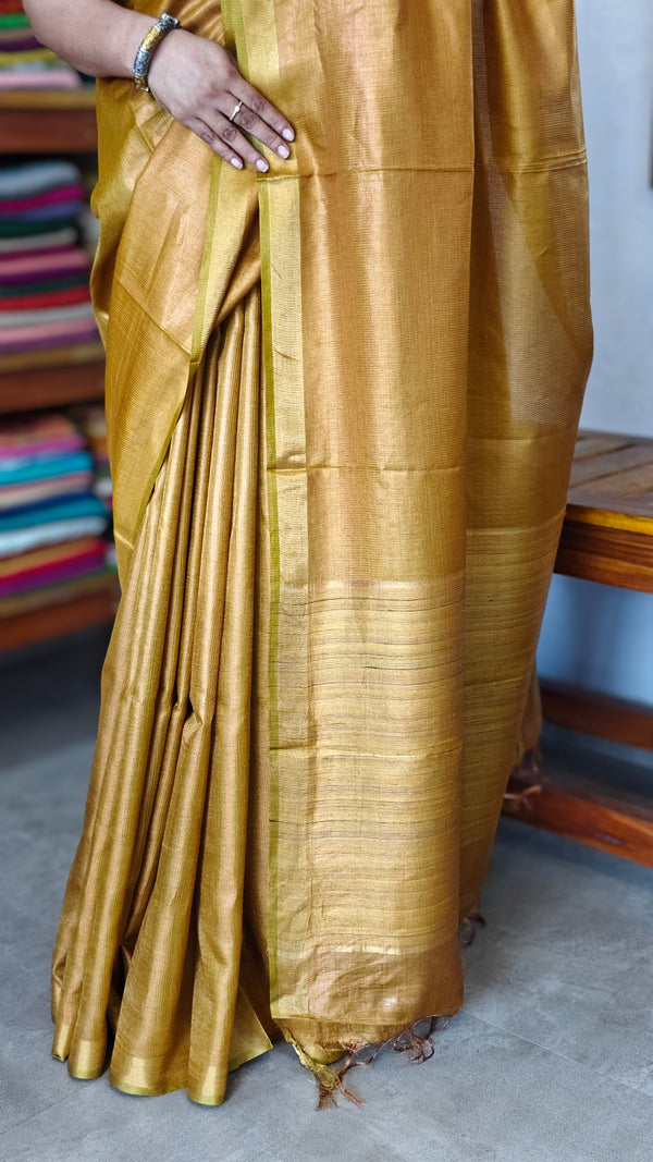 Golden Mustard Pure Moonga Tissue Silk Saree - SM32