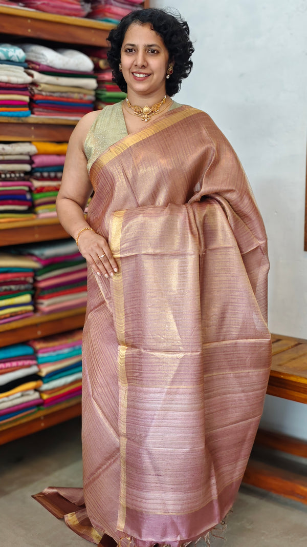 Golden Mauve Pure Moonga Tissue Silk Saree - SM32