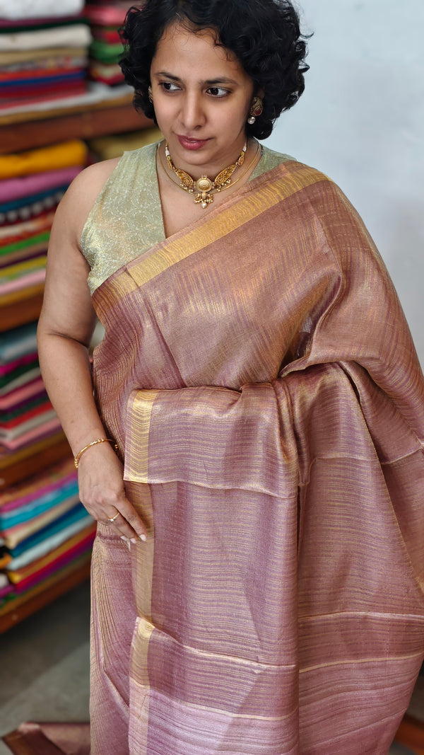 Golden Mauve Pure Moonga Tissue Silk Saree - SM32