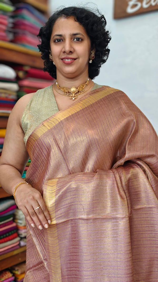 Golden Mauve Pure Moonga Tissue Silk Saree - SM32