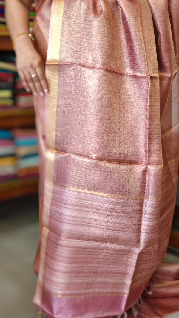 Golden Lilac Pure Moonga Tissue Silk Saree - SM32