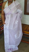 Lavender Organdy Saree with Cotton Applique - 7188