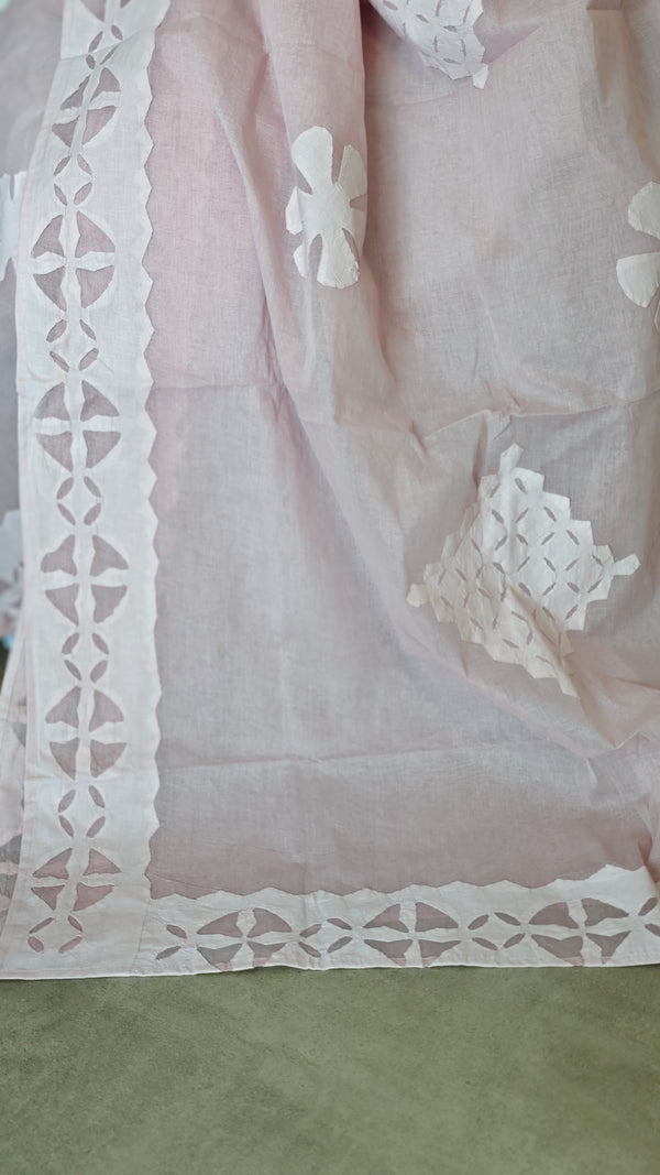 Lilac Organdy Saree with Cotton Applique - 7188
