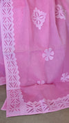 Rose Pink Organdy Saree with Cotton Applique - 7188