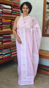 Baby Pink Organdy Saree with Cotton Applique - 7188