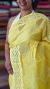 Yellow Organdy Saree with Cotton Applique - 7188