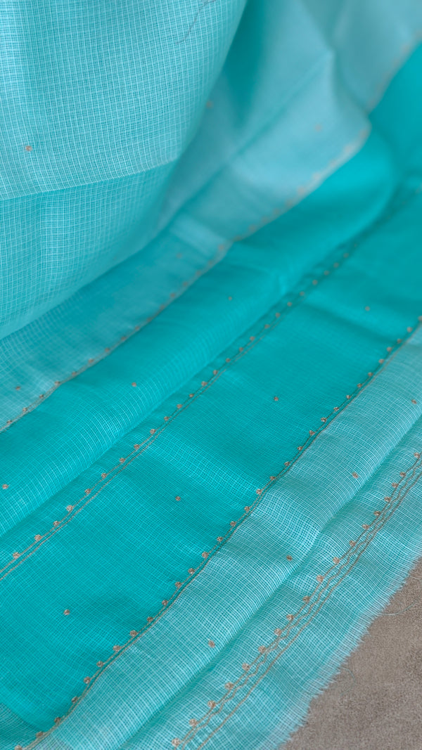 Cyan Blue Kota Saree with Hand Pita Work - KX45