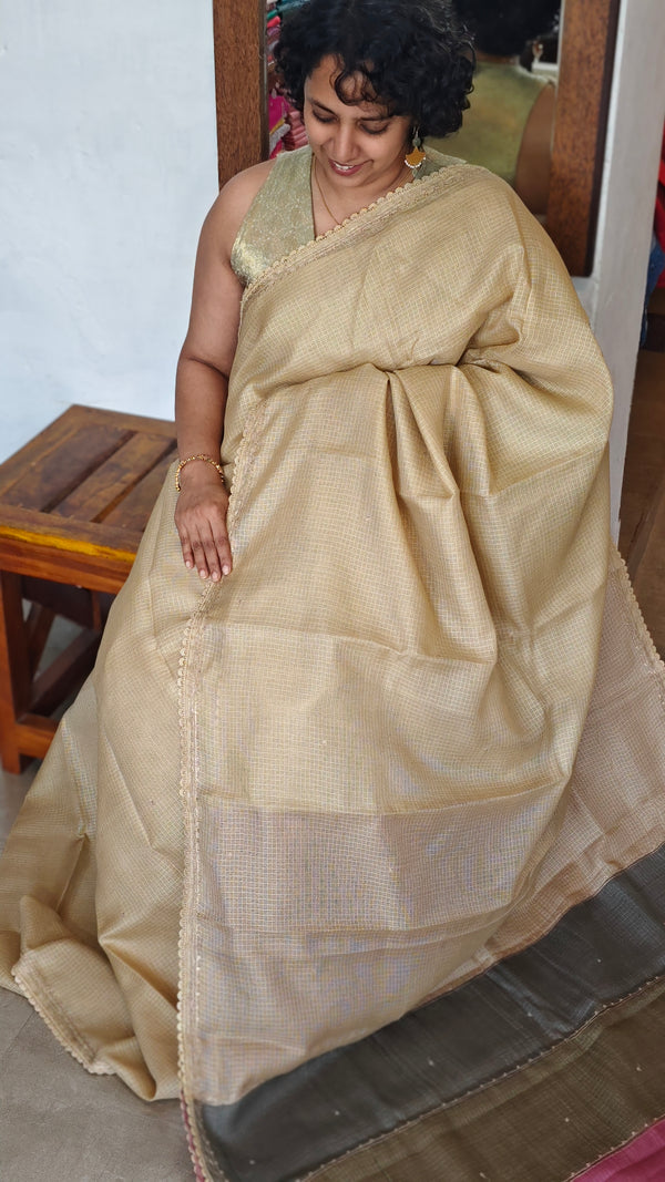 Beige Kota Saree with Hand Pita Work - KX45