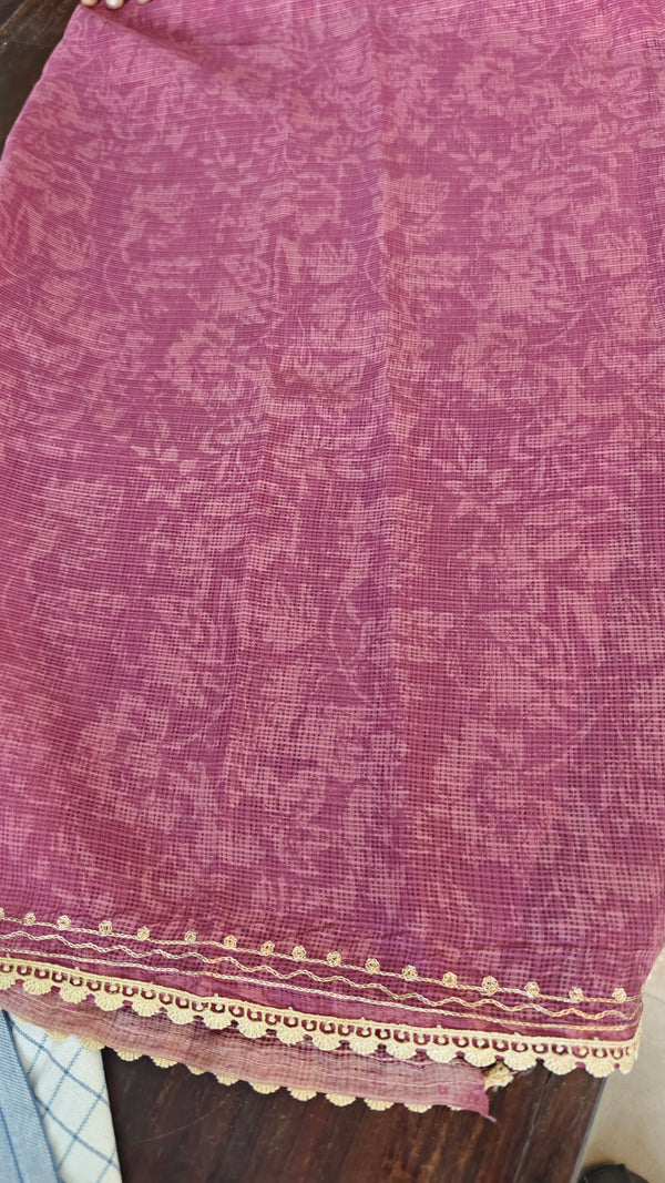 Beige Kota Saree with Hand Pita Work - KX45