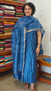 Blue Block Printed Maheshwari Silk Suit - SL291