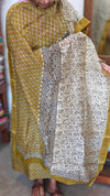 Mustard Green Block Printed Maheshwari Silk Suit - SL291