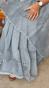 Light Grey Super Net Kota Saree with Crochet Work - 9818