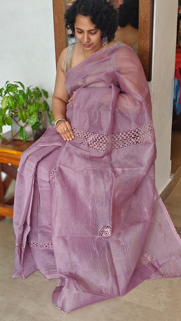 Lilac Super Net Kota Saree with Crochet Work - 9818