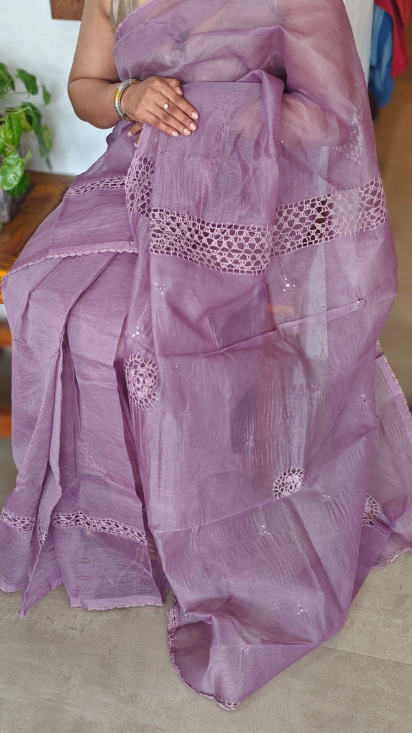 Lilac Super Net Kota Saree with Crochet Work - 9818