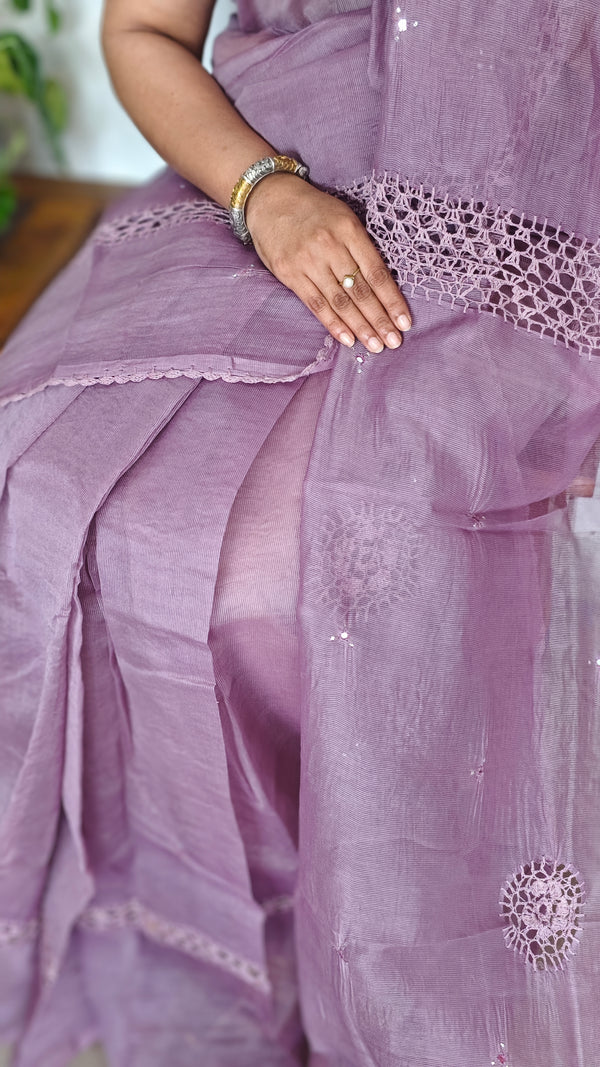 Lilac Super Net Kota Saree with Crochet Work - 9818