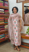Baby Pink Block Printed Cotton Hakoba Suit with Kota Doria Dupatta