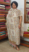 Light Beige Floral Printed Blended Linen Suit - 3 - BD33
