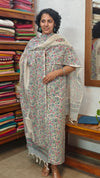 Light Beige Floral Printed Blended Linen Suit - 4 - BD33