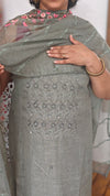 Sage Green Linen Suit with Bead Work - FM19
