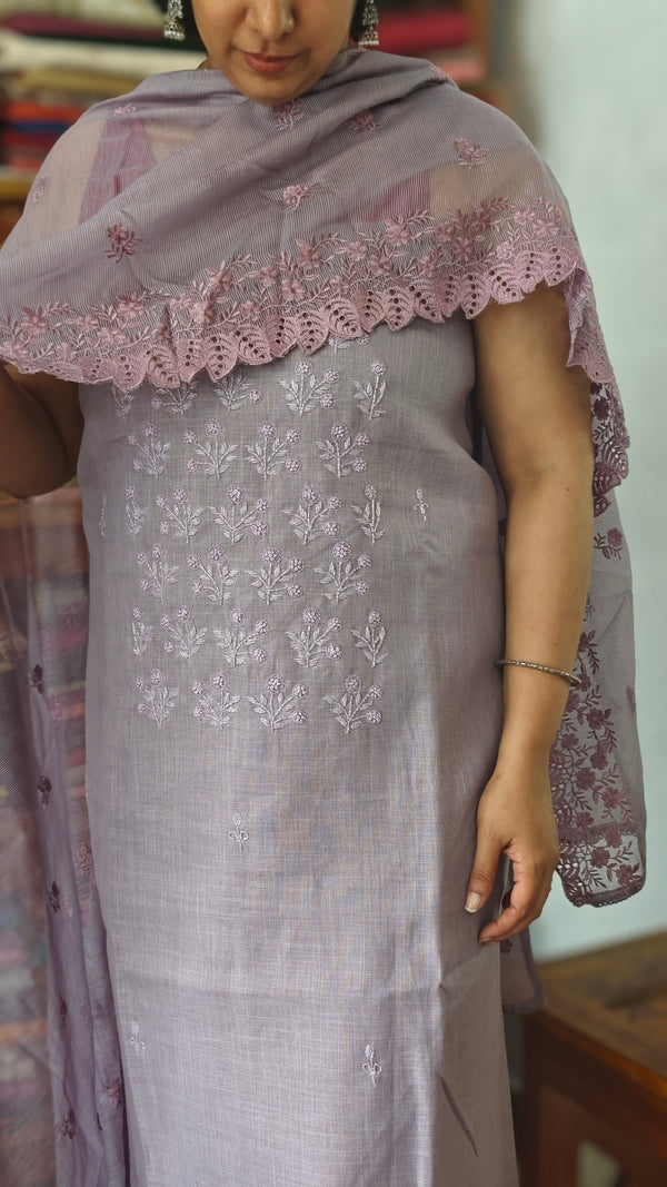 Lavender Linen Suit with Bead Work - FM19