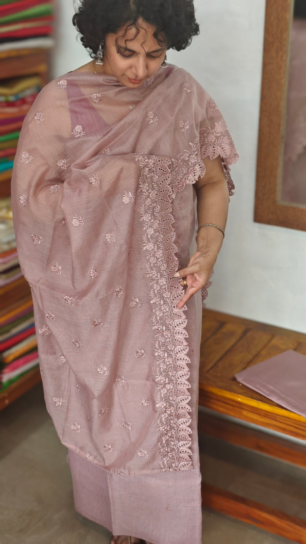 Dusty Rose Linen Suit with Bead Work - FM19