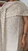 Ivory Beige Linen Suit with Bead Work - FM19
