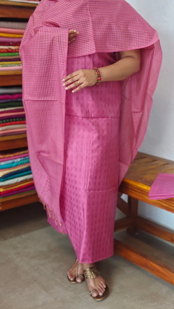 Thulian Pink Woven Semi Silk Suit - EW79A