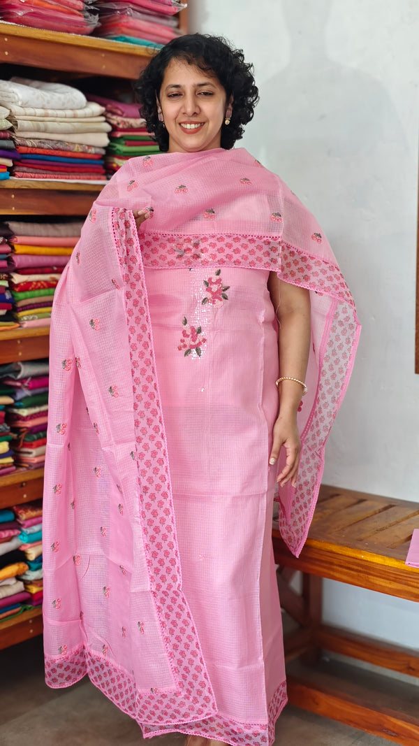 Rosy Pink Kota Suit with Bead Work Yoke - K18X
