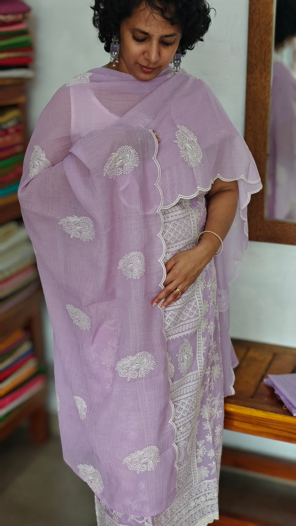 Lavender Embroidered Crepe Georgette Suit - 327G