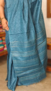 Azure Blue Embroidered Tussar Silk Saree