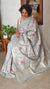 Powder Blue Tussar Silk Saree with Cross Stitch Embroidery - 23001
