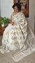 Off White and Mustard Tussar Silk Saree with Cross Stitch Embroidery - 23001