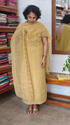 Mustard Yellow Crushed Organza Cutwork Suit - M177