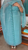 Teal Blue Crushed Organza Cutwork Suit - M177