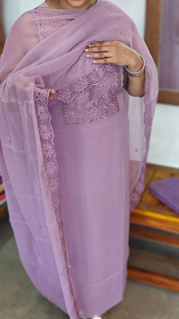 Lavender Crushed Organza Cutwork Suit - M177