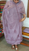 Lavender Block Printed Muslin suit - D4891
