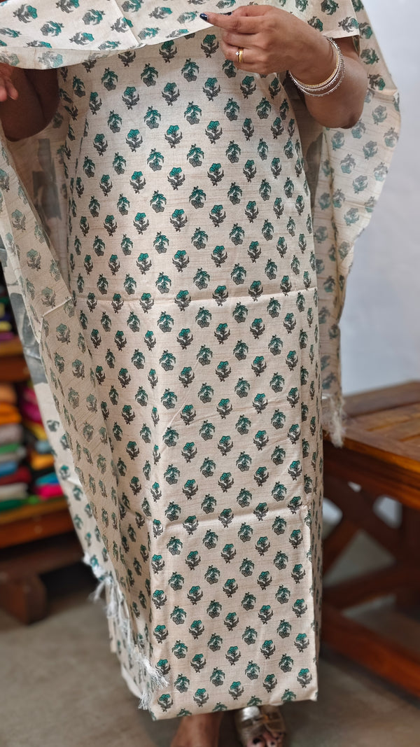 Semi Silk Suit - Beige and Grey - B - ETV9