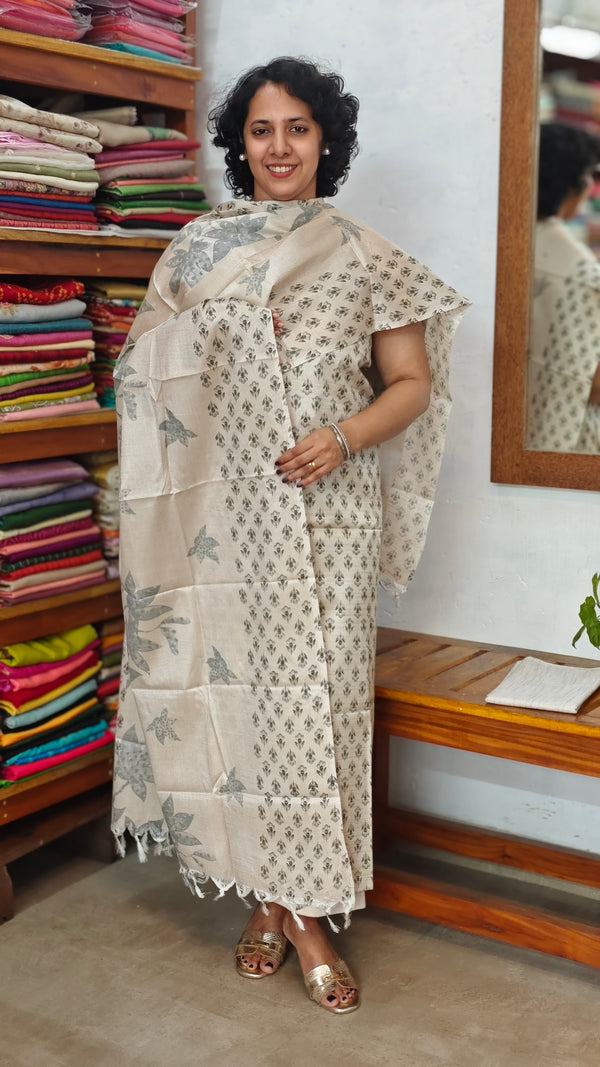 Semi Silk Suit - Beige and Dark Grey - D - ETV9