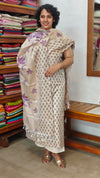 Semi Silk Suit - Beige and Purple - F - ETV9