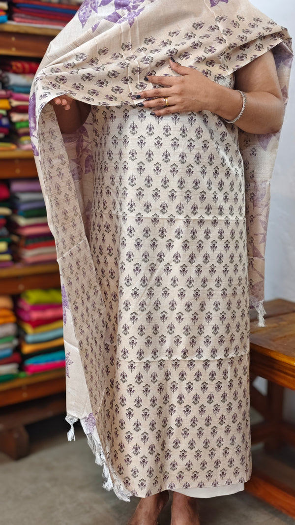 Semi Silk Suit - Beige and Purple - F - ETV9
