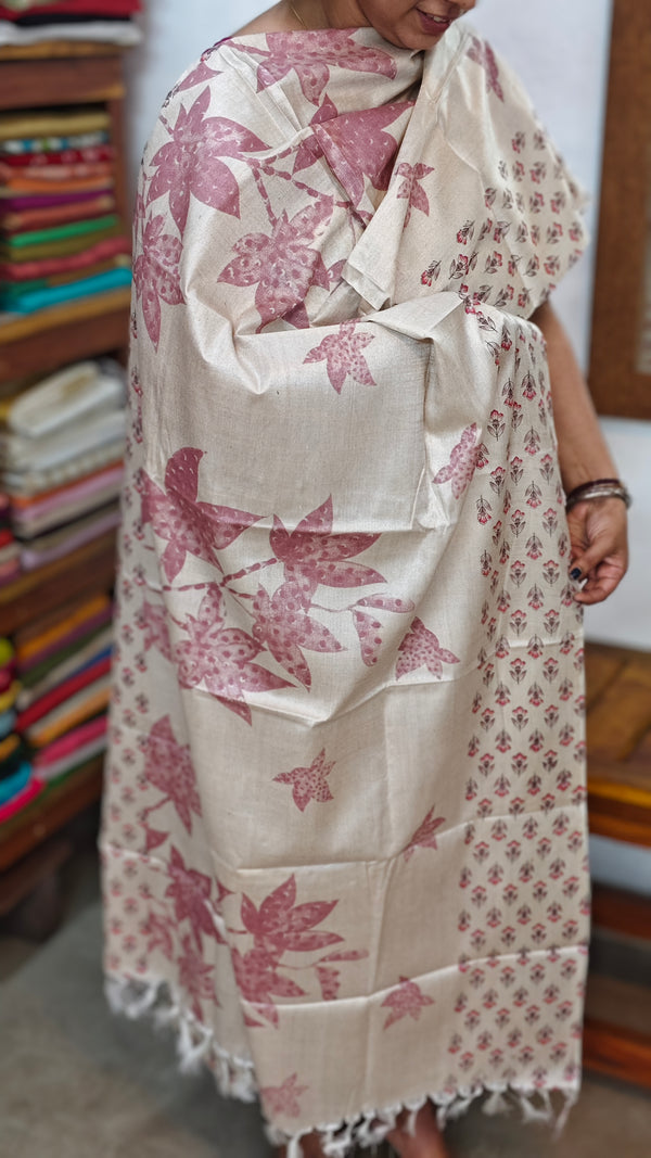 Semi Silk Suit - Beige and Mauve - G - ETV9