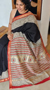 Black and Brick Red Maheshwari Silk Saree - BHC91