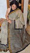 Black and Cream Striped Maheshwari Silk Saree - BHC91