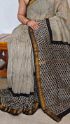 Black and Cream Striped Maheshwari Silk Saree - BHC91
